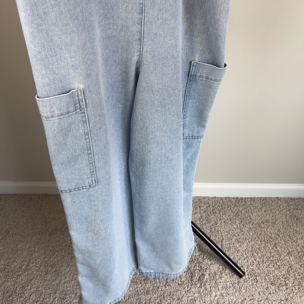 Vanilla Star Light Denim Wide Leg Jumpsuit Small 90s Y2K Streetwear Bib Overalls - Picture 12 of 16
